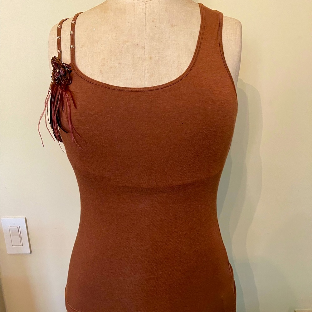 Tank top with feather embellishment